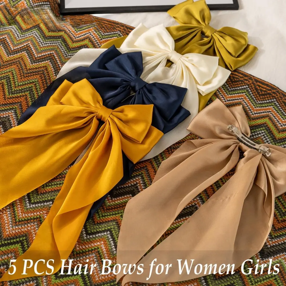 5 PCS Hair Bows for Women & Girls Big Bow Clips with Ribbons Bow-Knot Clips for Thick & Thin Hair Nonslip Claw Clips summerwins
