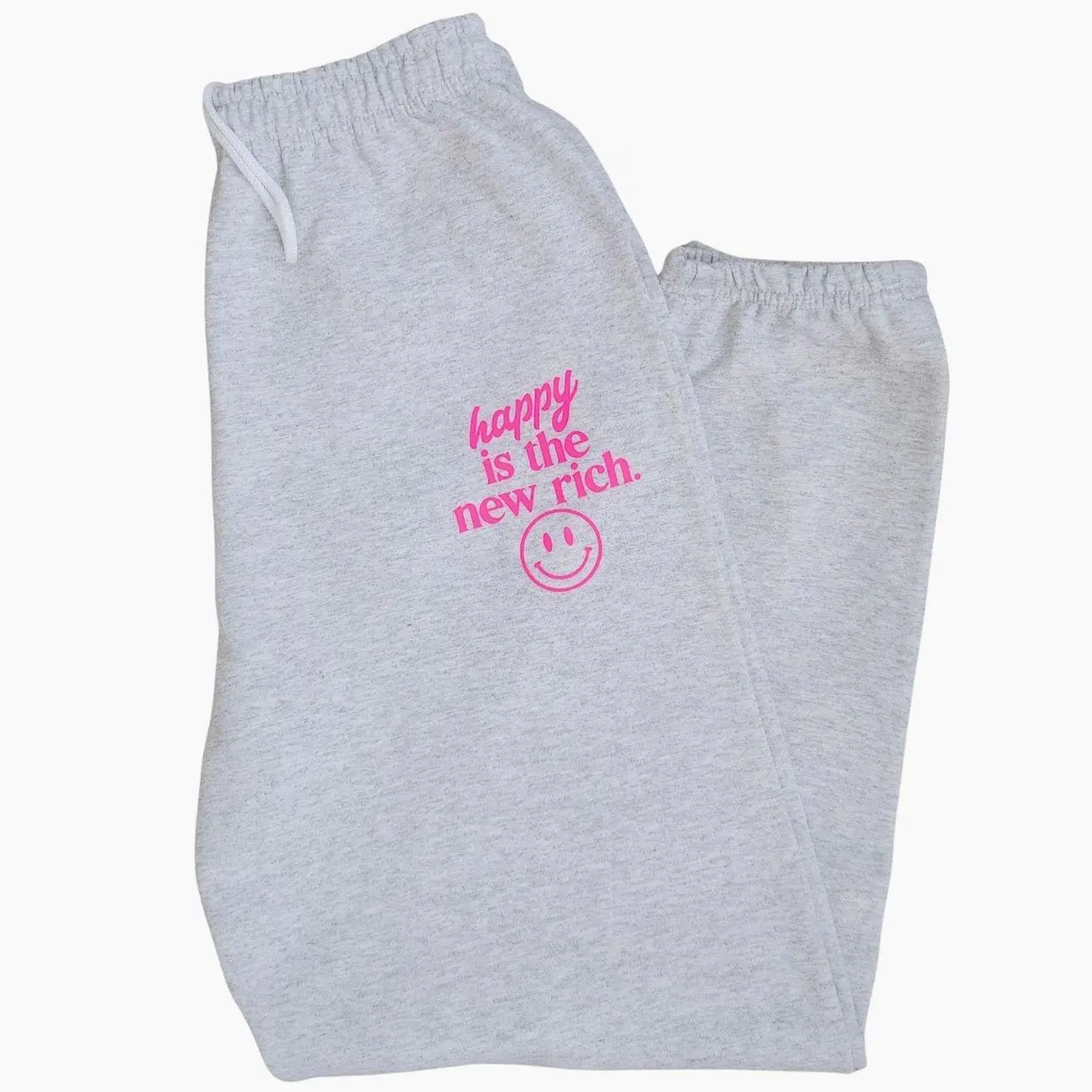 Happy is the New Rich Sweatpants, Oversized Sweatpant, Trendy Joggers, Neon Pink Loungewear, Happy Face Positive Sweats, Cozy Preppy Pants, Trending 2026