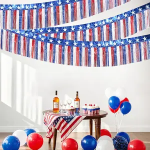 4th of July Decorations 2 Packs 39  Metallic Banner Foil Fringe Garland, Red White and Blue Tinsel Streamers  Backdrop  Flag  for Parade Floats Memorial Day Patriotic Party