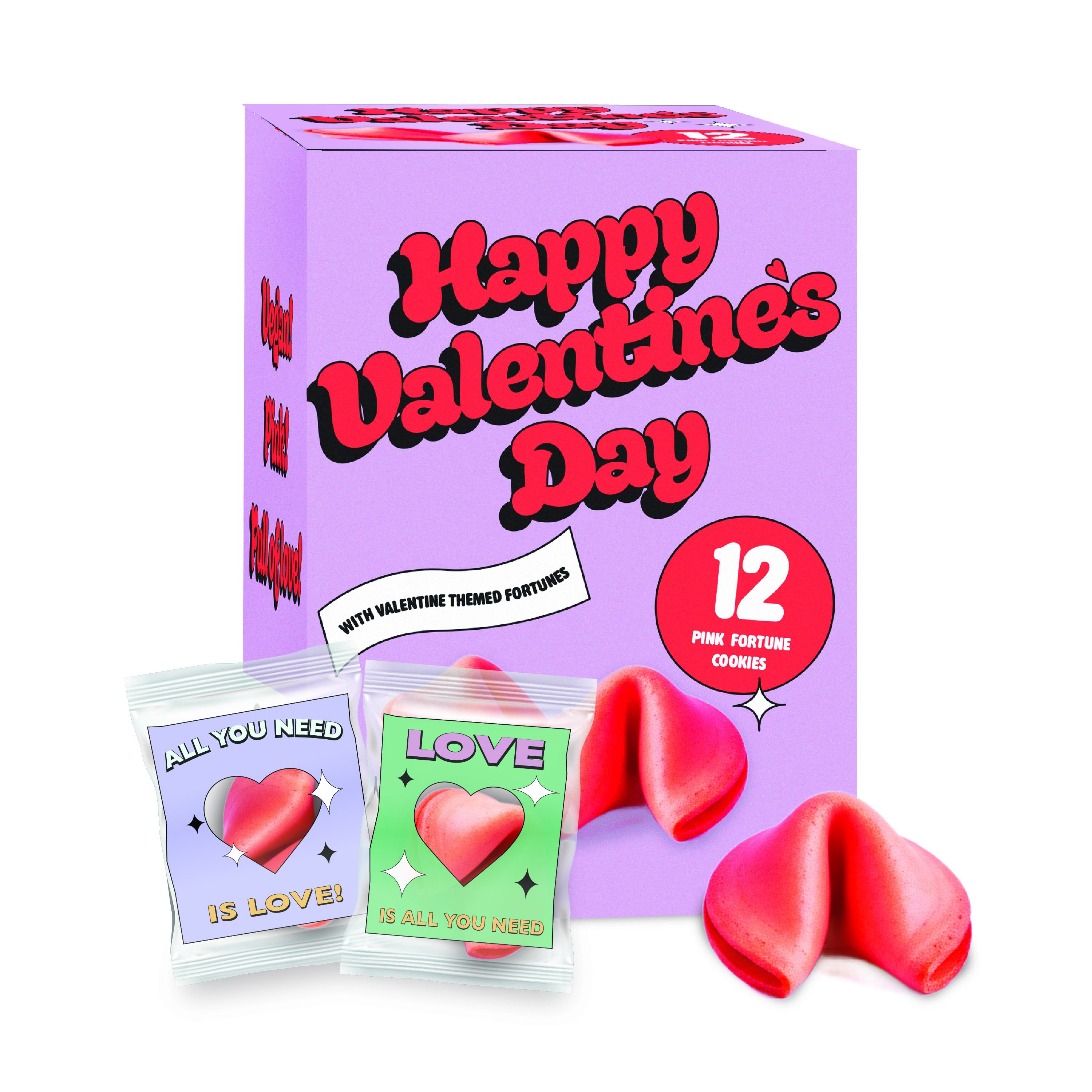 Valentine's Day Fortune Cookies 12-Pack Love Message Cookies for Classroom Treats Galentine's Day Gifts Vanilla Flavored Crisp Individually Wrapped