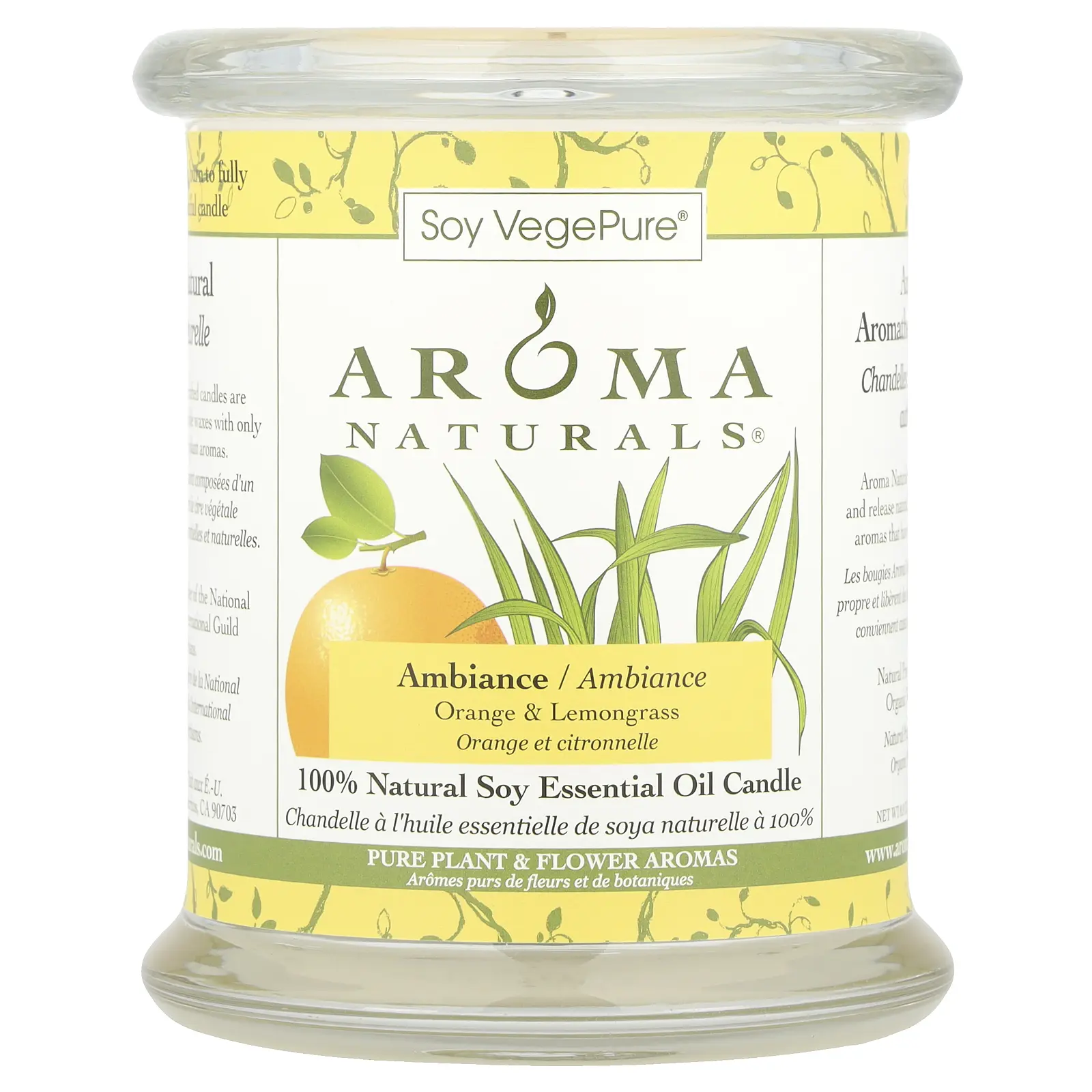 Aroma Naturals Soy VegePure®, 100% Natural Soy Essential Oil Candle, Ambiance, Orange & Lemongrass, 8.8 oz (260 g)