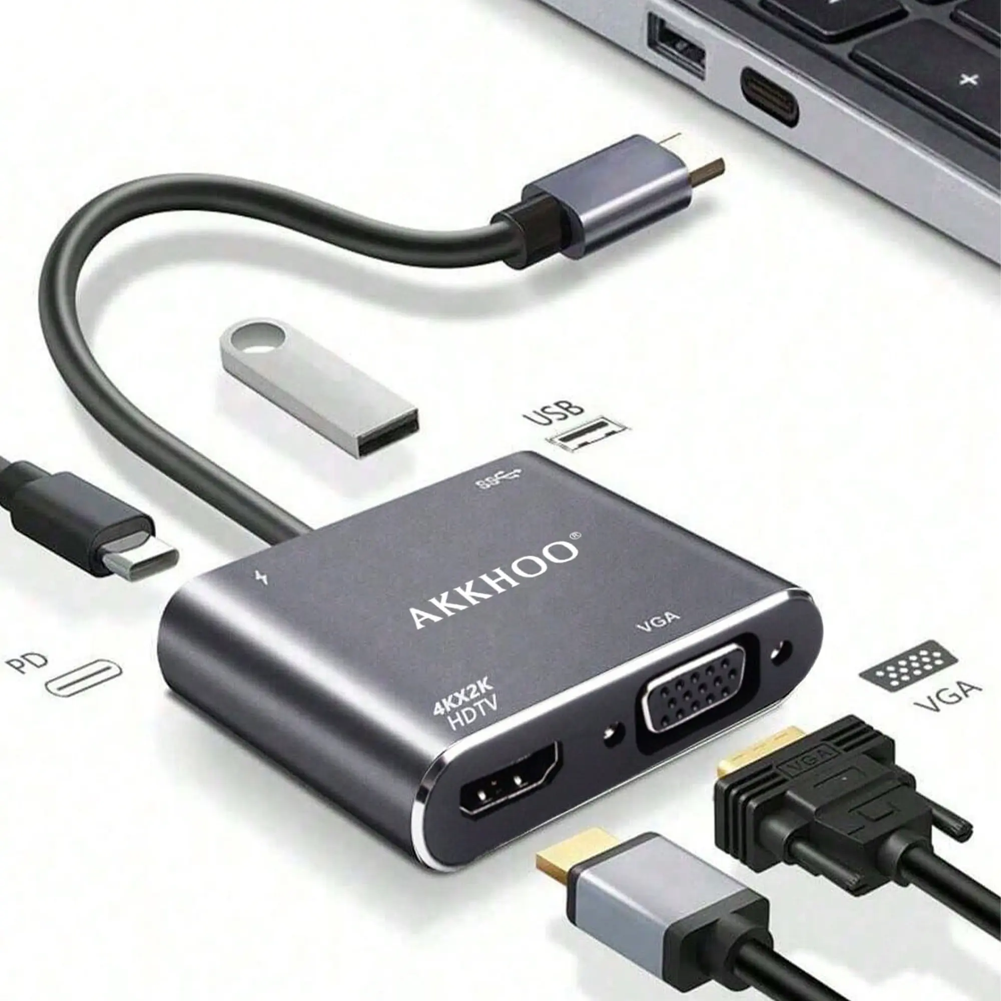 USB C Hub Docking Station 4-in-1 for Laptop, Compatible with MacBook/Dell/HP, 4K HDMI, 100W PD Fast Charging, 3 USB 3.0 Ports, High-Speed Data Transfer
