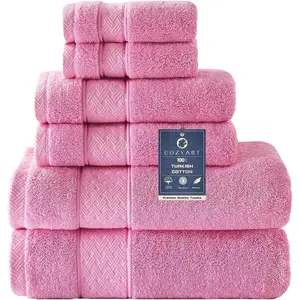Pink Bath Towel Set 6 Piece, 2 Bath Towels 2 Hand Towels 2 Washcloths, Luxury 100% Turkish Cotton 650GSM Hotel Quality, Soft, Absorbent Towel Sets for Bathroom