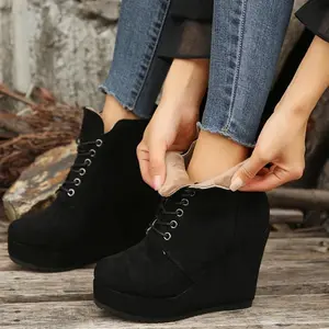 Comfortable and Warm Wedge Ankle Boots - Ankles and Boots - Warm Plush Lining, Lace up, Thick Bottom, Short, Winter Women's Boots
