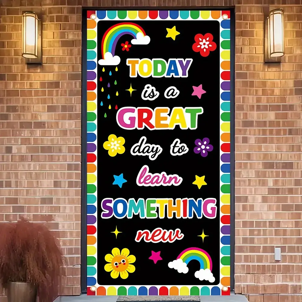 2D Flat Banner 1pc, Inspirational Rainbow Border Door Curtain, Polyester Material, Perfect for School, University Dorm, Creative Spaces, Polyester Backdrop Banner, Rainbow Party Decorations, Polyester Backdrop Curtains