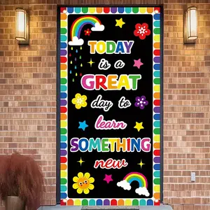 2D Flat Banner 1pc, Inspirational Rainbow Border Door Curtain, Polyester Material, Perfect for School, University Dorm, Creative Spaces, Polyester Backdrop Banner, Rainbow Party Decorations