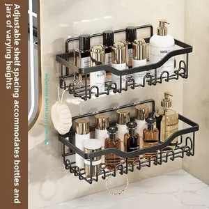 Everything you need to organize your bathroom - no drills required| 3-piece iron wall shelf set  Holds shampoo, towels & skincare