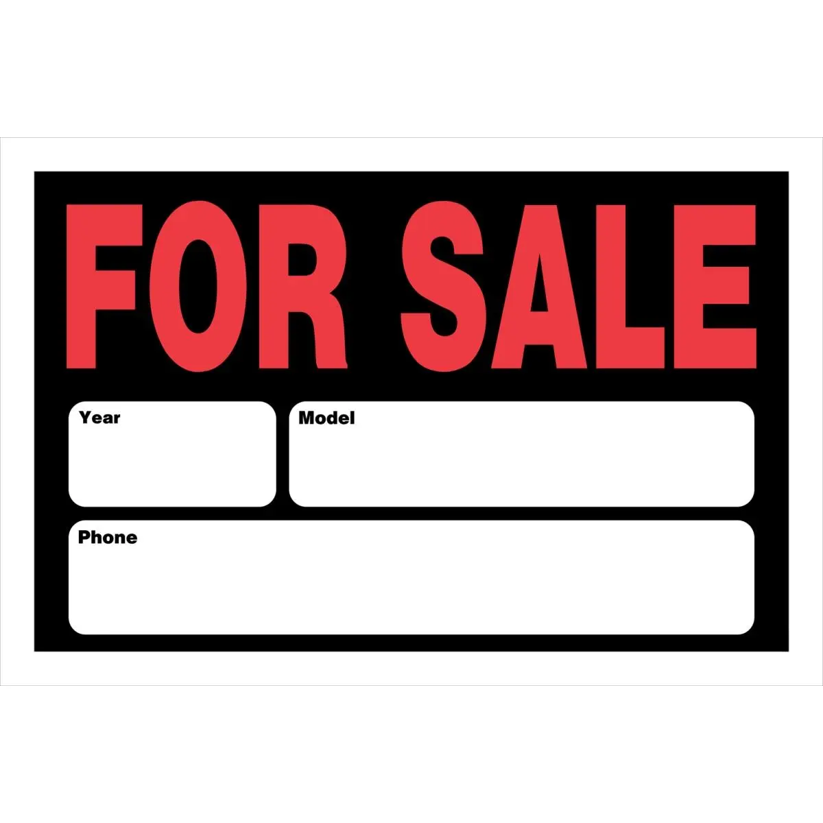 212 MAIN 8x12 in. Black Styrene Automobile Year, Model & Make Sign, Customizable Stickers, Large Font, Styrene Base