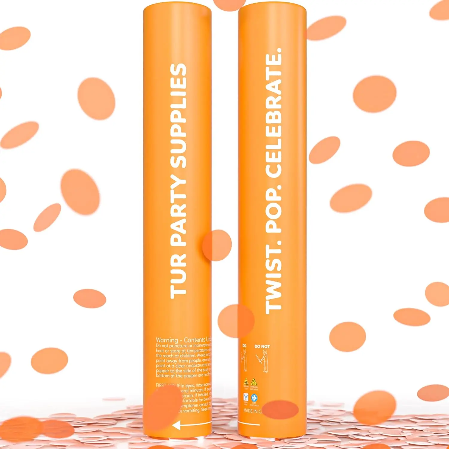 Orange Confetti Cannon Confetti Poppers | Biodegradable 2 Pack Confetti  , Party Cannons for Celebrations, Graduation, Birthday, Wedding, New Year Eve
