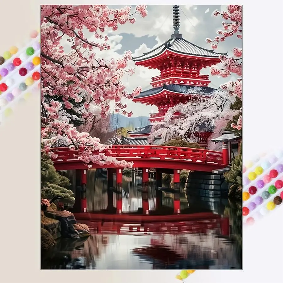 Sakura Pattern DIY Diamond Arts Colorful Painting Kit, 1 Set 5D Handmade Art Crafts without Frame for Beginners, Wall Art Decor for Home, Handicraft