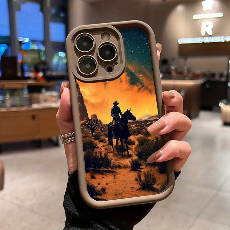 Rugged Silicone-TPU Cellphone Case - Desert Western 2D Printing, Straight Edge, Anti-Drop, Shockproof Casing Cover for iPhone 17 Pro Max,16,16e,15,14 Plus,13,12 Mini,11,Air,X,XS - Valentine's Day Gift