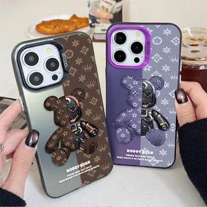 Retro Luxury Robot Bear Plating PC Case for iPhone 17 Air 16 15 11 12 14 13 Pro Max 2020 Shockproof Cover