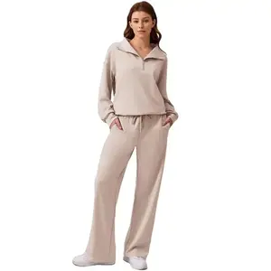 Women's Two-Piece Sports Set Long-Sleeved Half-Zip Cardigan Sweatshirt Sports Pants Comfortable Wear Multiple Colors Sizes The product is relatively thin.SGJP