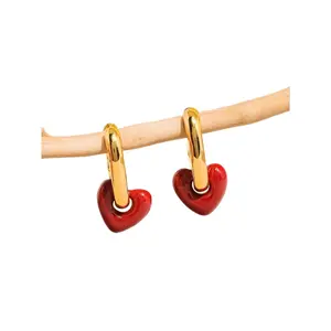 Lilou 18K Gold Red Heart Chain Earring - Elegant Design for Everyday Wear
