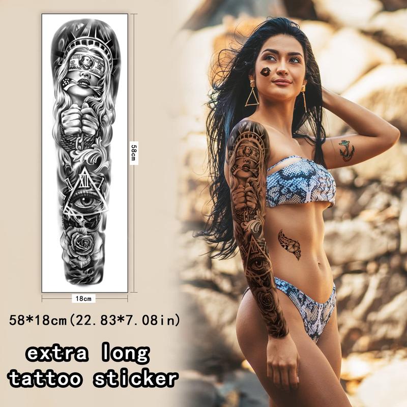 46 Sheets Full Arm Temporary Tattoo Waterproof For Men(L22.8"xW7"), Fake Tattoos for Women Lion Tiger Clock Flower Skeleton Animals Design, Hand Forearm Shoulder 3D Temporary Tattoos Stickers Long Lasting