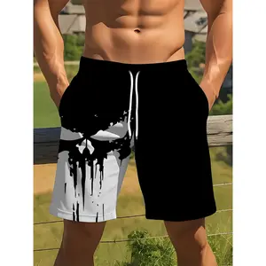 Hot-selling men's summer shorts: quick-dry stretch polyester, with cooling geometric print – simple black/white
