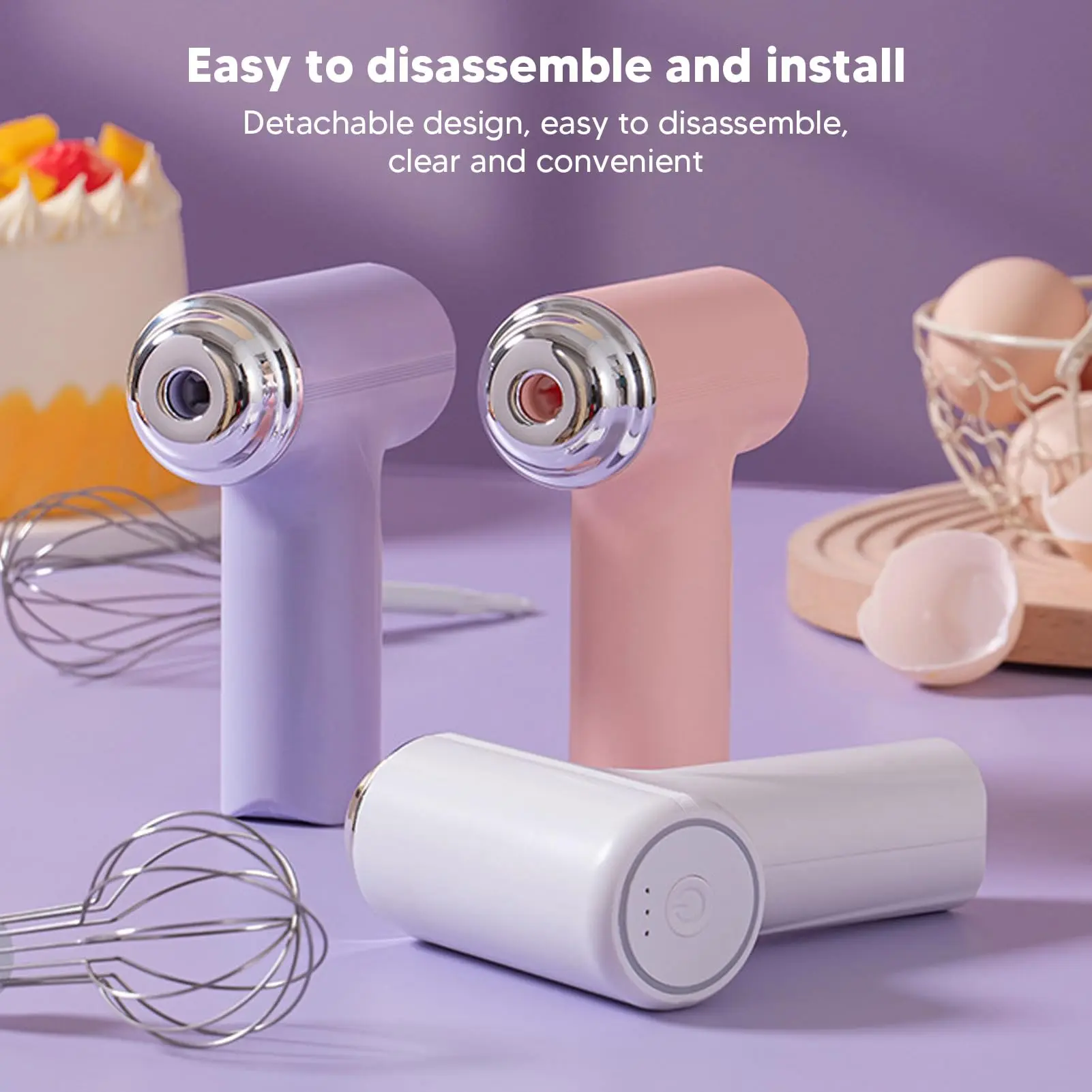 Rechargeable Handheld Mixer - Cordless Mini Whisk with 2Detachable Beaters & 3-Speed Modes I Lightweight &Versatile for Kitchen, Baking & Cooking I Easy-to-UseBattery Operated Egg Beater for Cake, Cream & PancakeBatter Portable