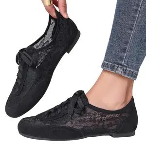 Mesh Embroidered Flats for Women Leopard Mary Jane Flats Ballet Shoes Round Toe Slip On Ballerina Floral Shoes