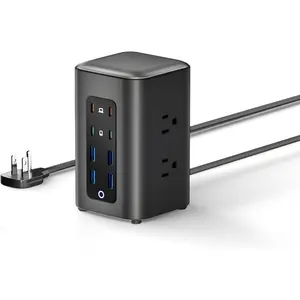 Power Strip Tower, 230W Total   Station for Multiple Devices, 5FT Extension Cord Tower with 6 Outlets 8 USB(4 USB C), 2000J Surge Protector for  Office, Dorm Essentials