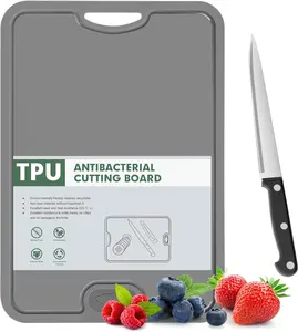 TPU Cutting Board, BPA-Free, with Knife and JuiceGroove,Scratch Resistant Flexible Cutting Boards for Kitchen, Dishwasher Safe, Easy-Grip Handle, Non-Slip （Dark Grey）