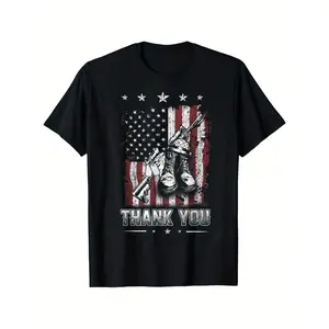 Patriotic Memorial Day T-Shirt - USA Flag & Military Boots Design, 100% Cotton, Unisex Black Crew Neck Tee, S-XXXL, Comfortable & Stylish for Casual Wear, Sports, and Outdoor Activities, Patriotic Clothing |   Military Boot  Round Neck Streetwear