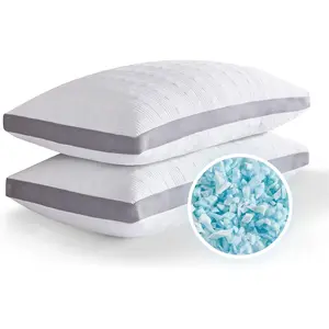 Cooling Pillows Standard Size Set of 2, Shredded Memory Foam Bed Pillows for Sleeping, Standard Pillows for Back & Side Sleepers, Adjustable Standard Size with Washable Cover