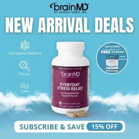 Everyday Stress Relief | BrainMD | 120 Capsules | Calm & Stress Support | Mood Balance & Mental Focus | Relora with Holy Basil & L-Theanine