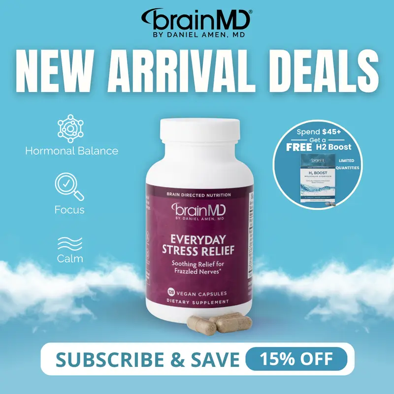 Everyday Stress Relief | BrainMD | 120 Capsules | Calm & Stress Support | Mood Balance & Mental Focus | Relora with Holy Basil & L-Theanine