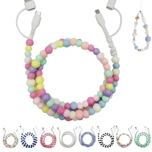 Beaded Mobile Phone Charger for iPhone, 3-In-1 USB Charging Cable, Stylish Durable Colorful Fast Charging Cable 1 Meter