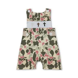 Baby Boy Easter Clothing Camo Cross Embroidery Boy Easter Romper Onesie SR3290