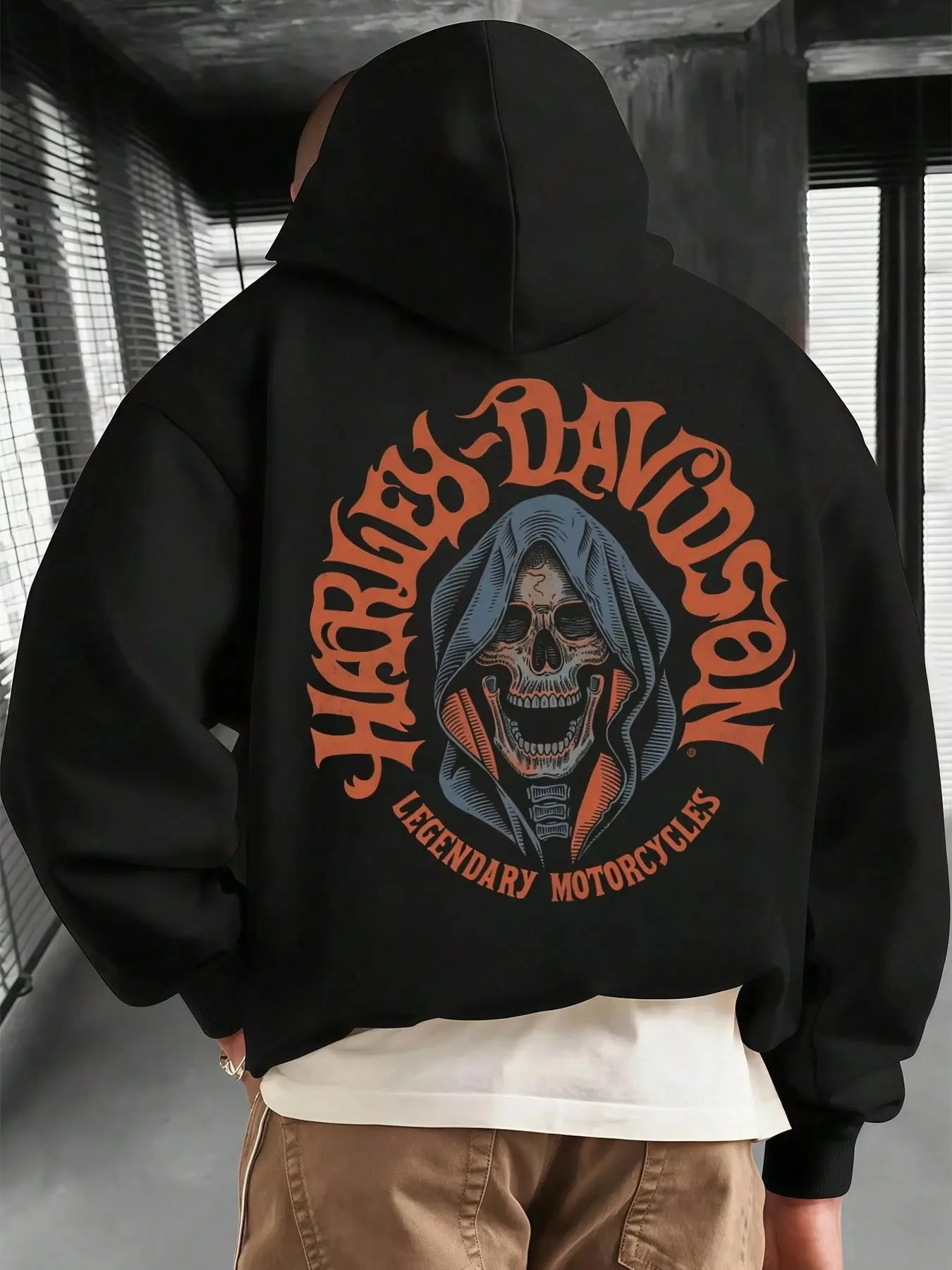 Men's Spring & Fall Hooded Sweatshirt, Creative Skull Graphic Letter Print, Comfortable Casual Loose Fit, All Seasons Daily Wear, Graphic Hoodies
