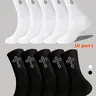 10 pairs of men's and women's Halloween retro cross print mid tube socks, Non slip socks, black and white breathable sweat absorbing drawstring mouth not slipping, arch support not slipping sports socks, versatile socks for Halloween parties, home fitne