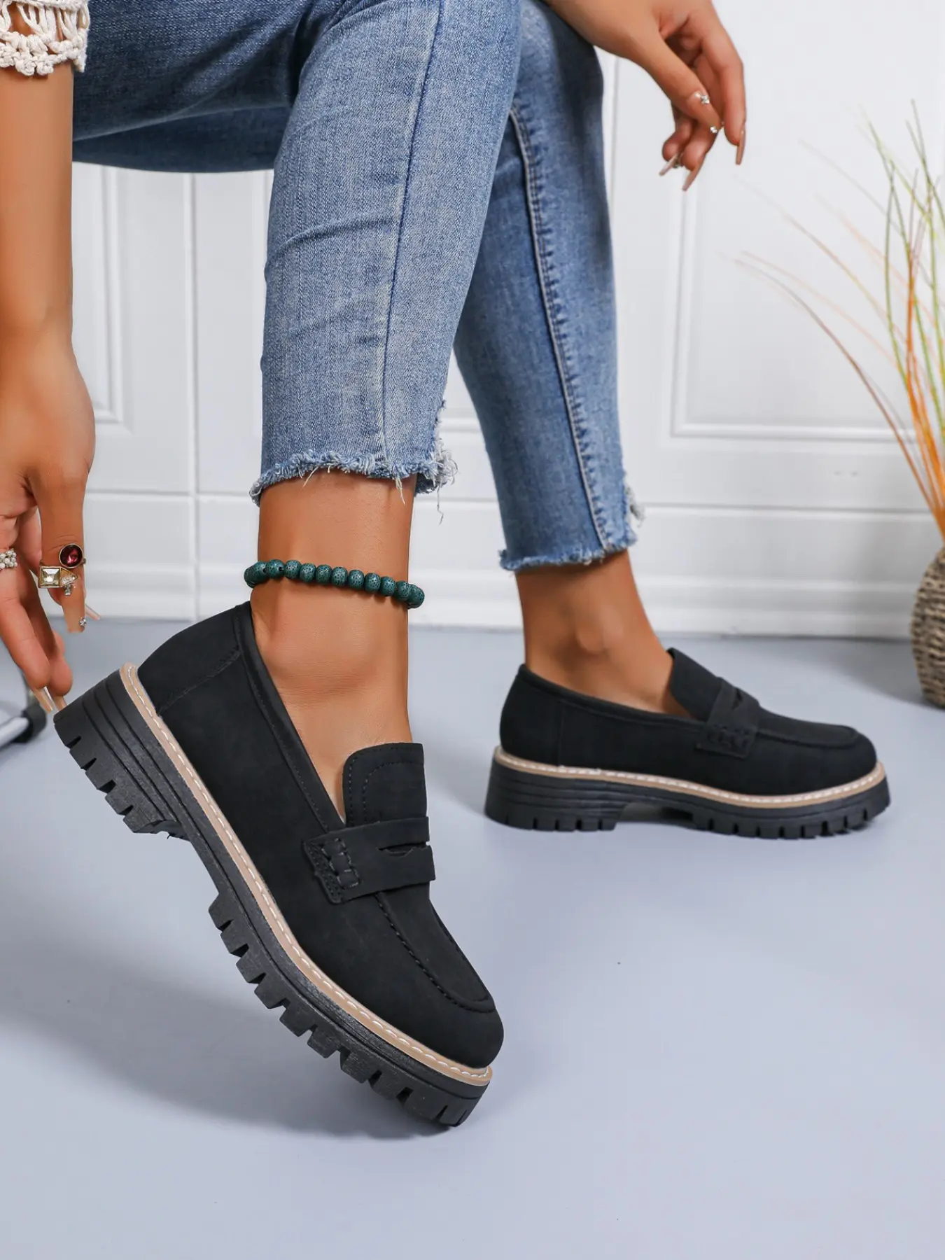 Women's Thick Sole Loafers, Thick Soled Loafers, Comfortable Shoes, Wide Round Toe Slippers, Casual Flat Shoes, Modern Style All-Season Footwear, Walking Shoes, Rubber
