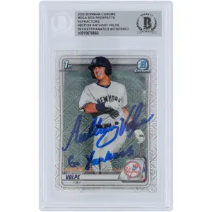 Anthony Volpe New York Yankees Autographed 2020 Bowman Chrome Mega Box Prospects 1st Bowman #BCP-139 Beckett Fanatics Witnessed Authenticated Card with "Go Yankees" Inscription - Fanatics Authentic Certified