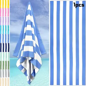 1pc Large Striped Beach Towel, Super Absorbent Microfiber Bath Towel, Quick Dry, Perfect for Beach, Pool, Yoga, Travel, Birthday Gift, Quick Drying Towel, Striped Pattern Towel
