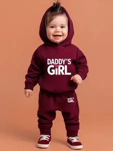 Toddler Girls Fashion Comfortable Long Sleeve Set, Cartoon Heart Letter Print Hooded Top with Pants, Kids Casual Stylish Set, Outfit