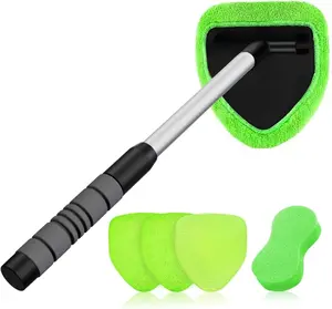 Windshield Cleaner Tool – Upgrade Large Head Car Interior&Exterior Window Cleaning Kit with Extendable Handle & 4 Microfiber Pads, Auto Wiper Brush for Car, Trucks, SUVs, RVs & Home Windows