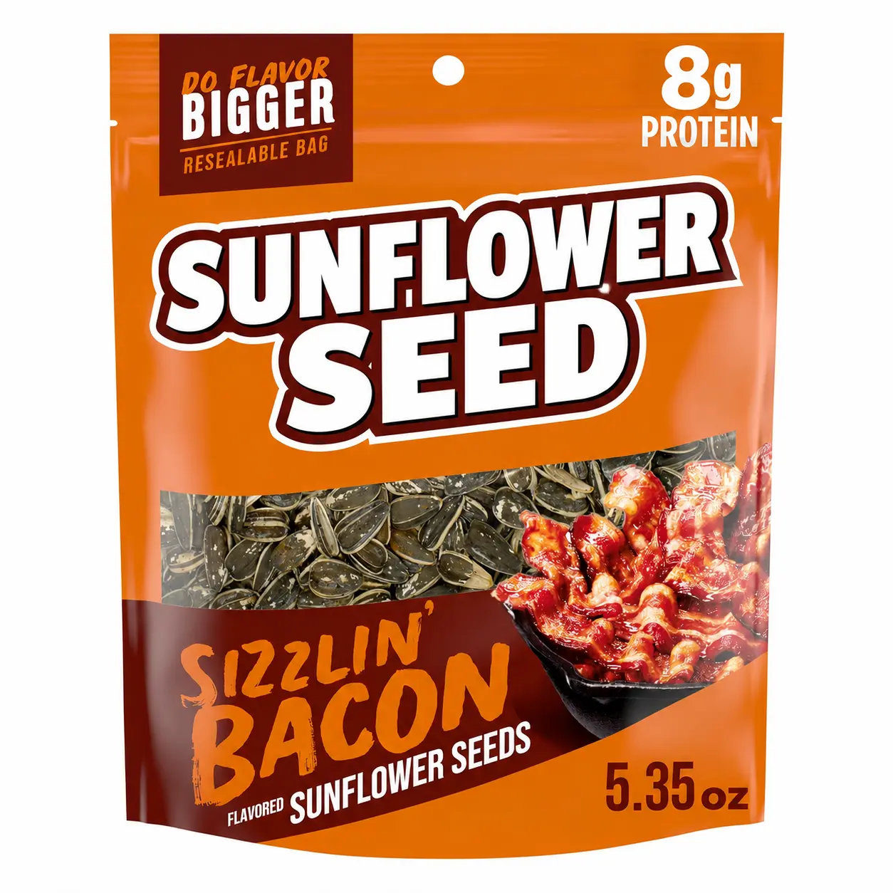 Roasted Sunflower Seeds, Sizzlin' Bacon Flavor, 5.35 oz, Savory Crunchy Snack, Resealable Bag