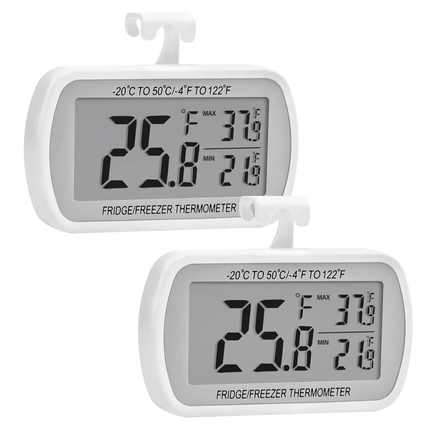 2 Pack Refrigerator Fridge  Digital Freezer Room   Large LCD Display Max/Min Record Function-White