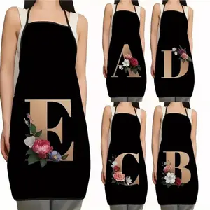 Women Kitchen Aprons, Letter Floral Design, Adjustable Apron Skirt, Chef Apron for Women & Men, Personalized Initial Letter Apron, Kitchen Cooking Aprons