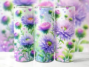 Purple Aster Flowers Tumbler 20 oz Skinny Tumbler Sublimation Flower Tumbler Spring Tumbler