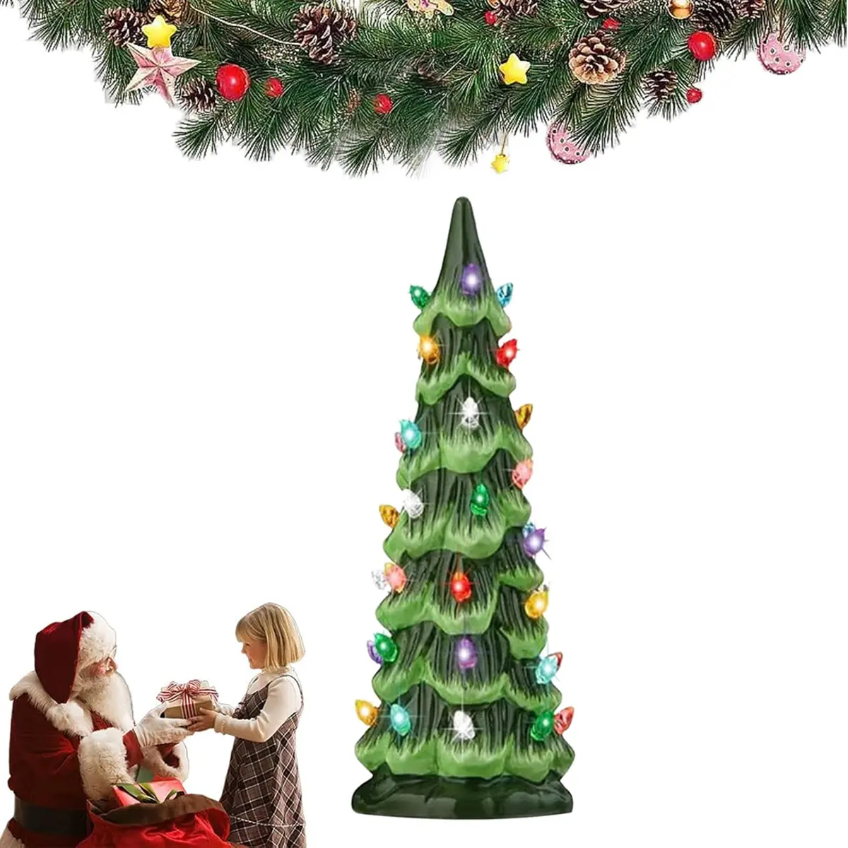 Pre-assembled hand-painted ceramic tabletop Christmas tree, for Christmas decoration.