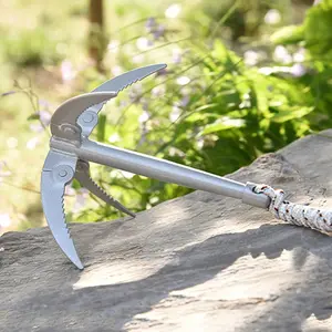 2pcs outdoor grappling hook lake grass cutter survival tool, made of stainless steel material, with rope folding boat anchor, foldable design, sturdy and durable, pond cleaner tool, used for outdoor weed removal in lakes, water gardens, outdoor camping, f