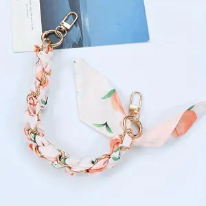 Red White Floral Handwoven Scarf – Polyester Spandex With Golden-Tone Clasp For Bags Phones