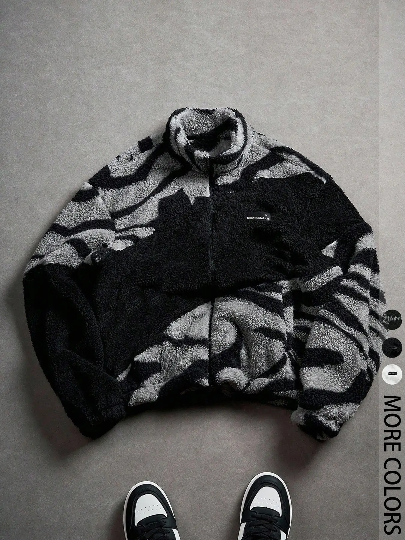 Men's Round Neck Graphic Sweatshirt, Casual Fitted Zipper Jacket, Windproof Outdoor Coat, Windproof Outerwear, Fall Winter Spring Streetwear