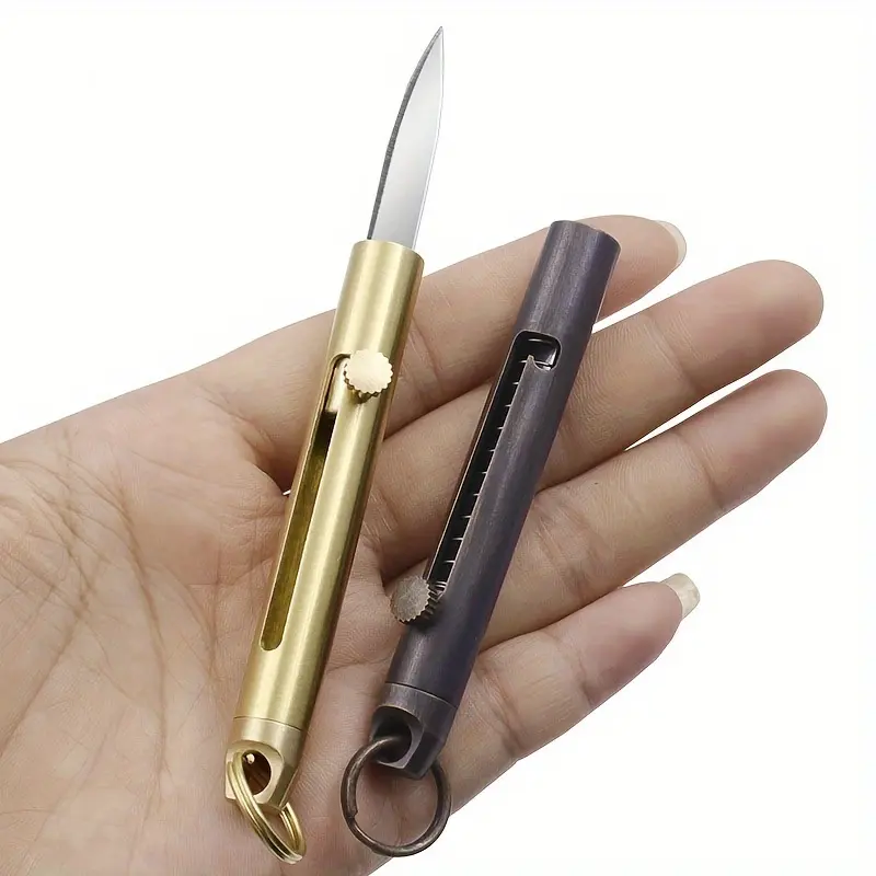 Fashionable Mini Copper Pocket Knife with Retractable Blade, Portable Keychain Utility Knife for Daily Carry and Outdoor Use, Folding Pocket Knives
