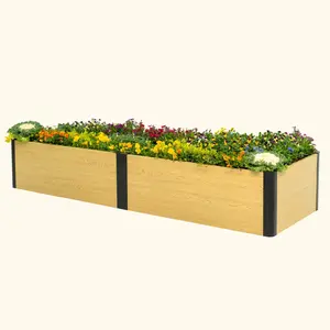 Vego Garden 16" Tall Woodgrain 2' x 8' Metal Raised Garden Bed- Durable Weatherproof & Fade-Resistant for 20+ Years, Easy Assembly, USDA-Compliant, Low Maintenance