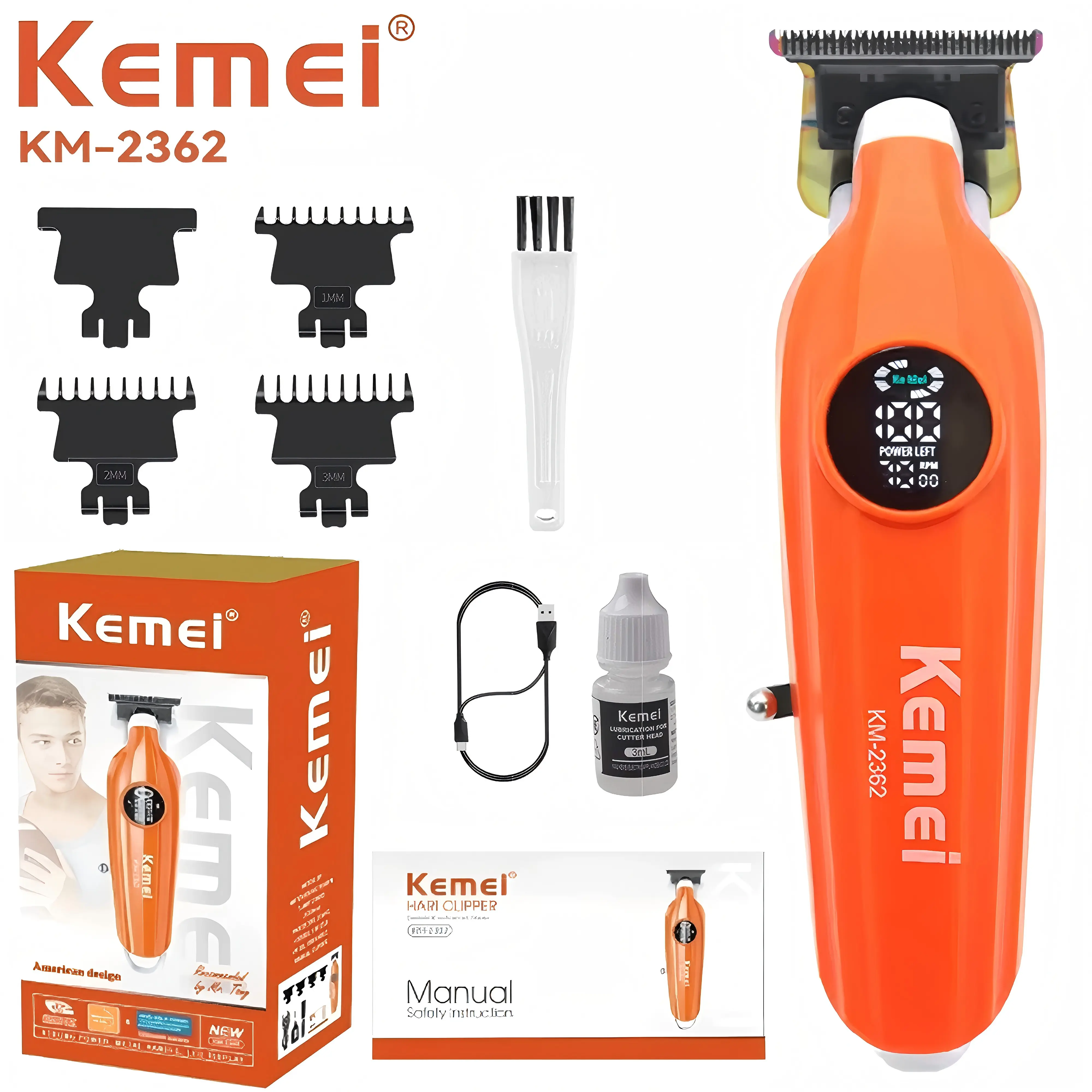 KEMEI Professional Cordless Hair Clippers for Men, Digital Display Trimmer with Self-Cleaning Ceramic T-Blade, Adjustable 0-Gap, 7000 RPM, Smooth, Cordless Clippers, Face