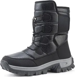 1 Pair Black Men And Women Waterproof Thick-soled Snow Boots Winter Plus Velvet Non-slip Outdoor Hiking Boots Warm Camping Hiking Cotton Shoes Bota