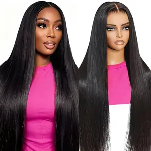 [32inch=$119.99}Drawstring 5x5 HD Lace Closure Wigs Human Hair 200 Density Long Straight Wigs Human Hair Glueless Wear and Go Lace Front Wig Pre Plucked Pre Cut Natural Black